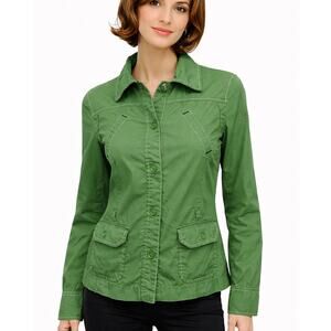 Ann Taylor LOFT Jacket Safari Utility Style Sz 8 Green Snap Closure Vintage y2k